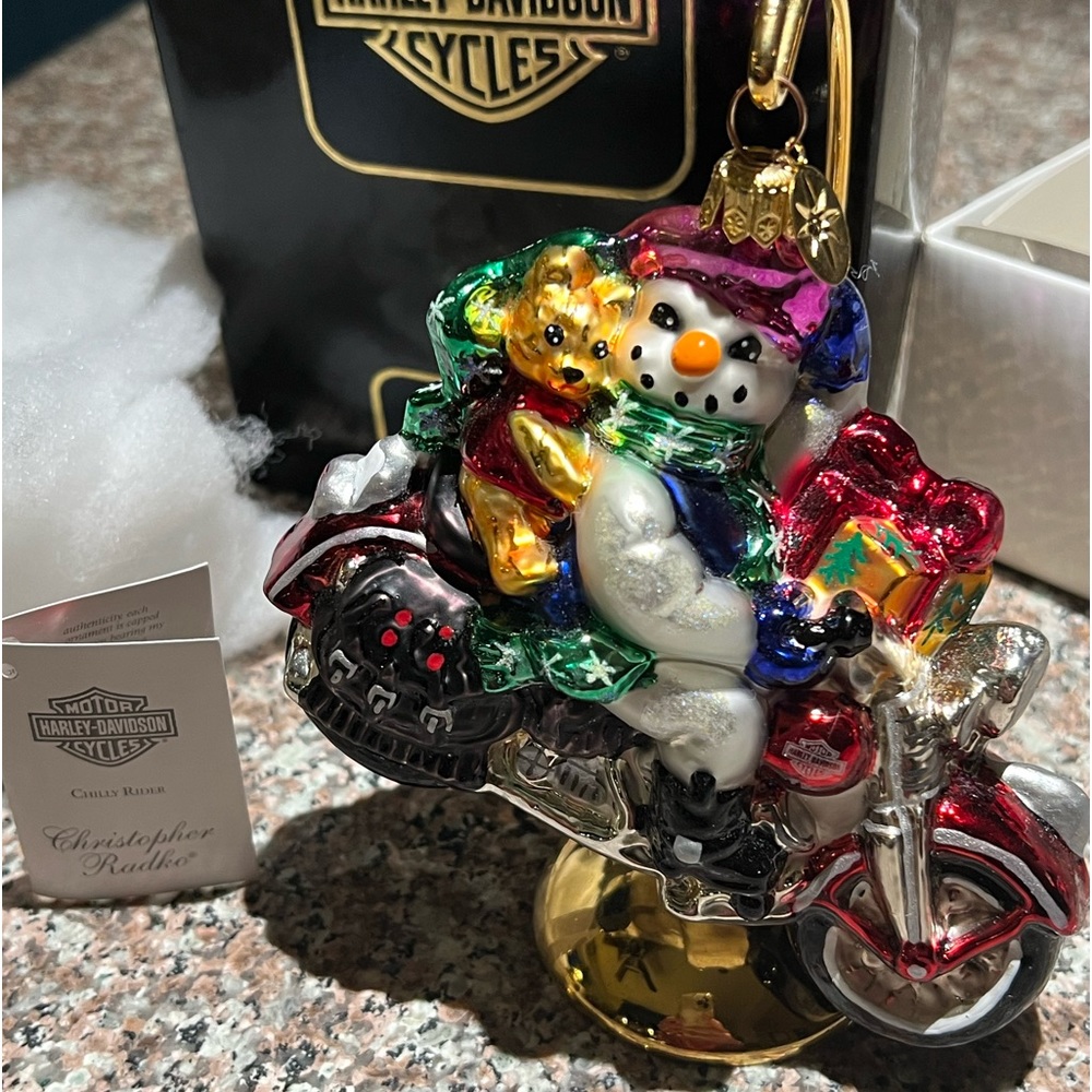 Harley-Davidson Christopher Radko Snowman Glass Ornament, cir 2000